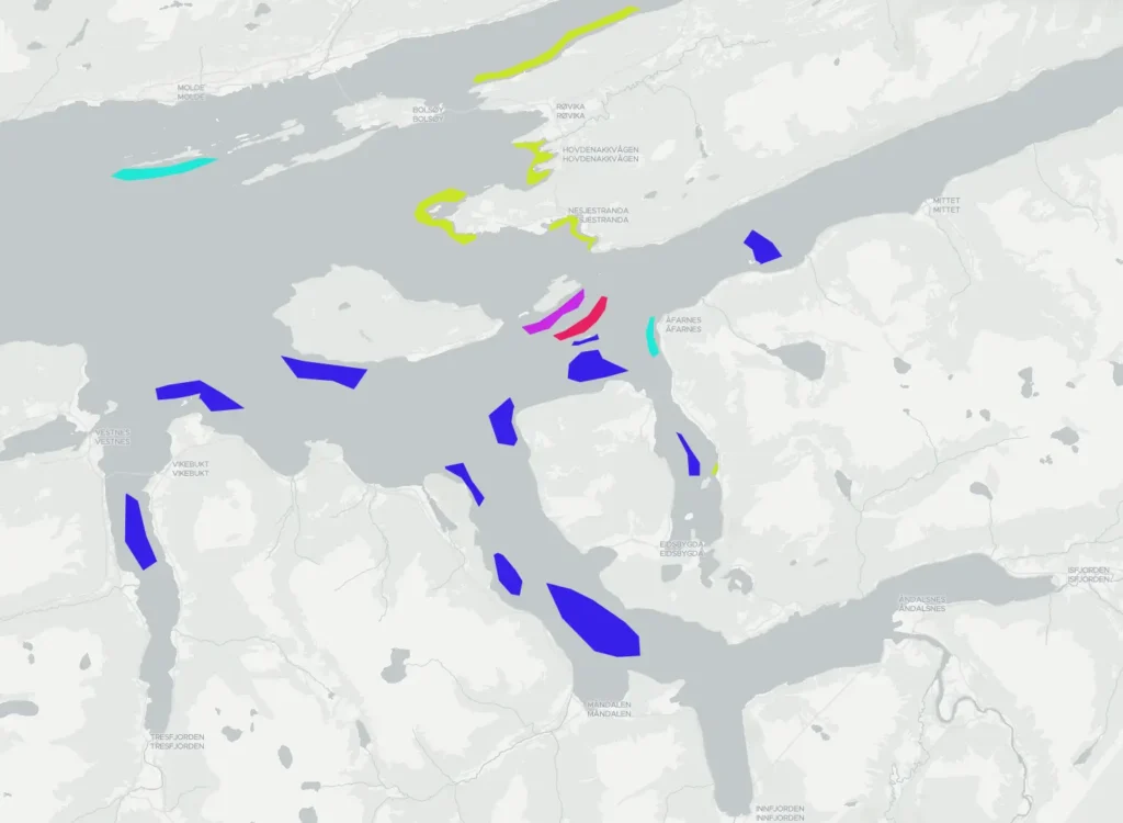 Fischkarte Romsdalsfjord – Angelreisen Norwegen, Fanggebiete im Überblick